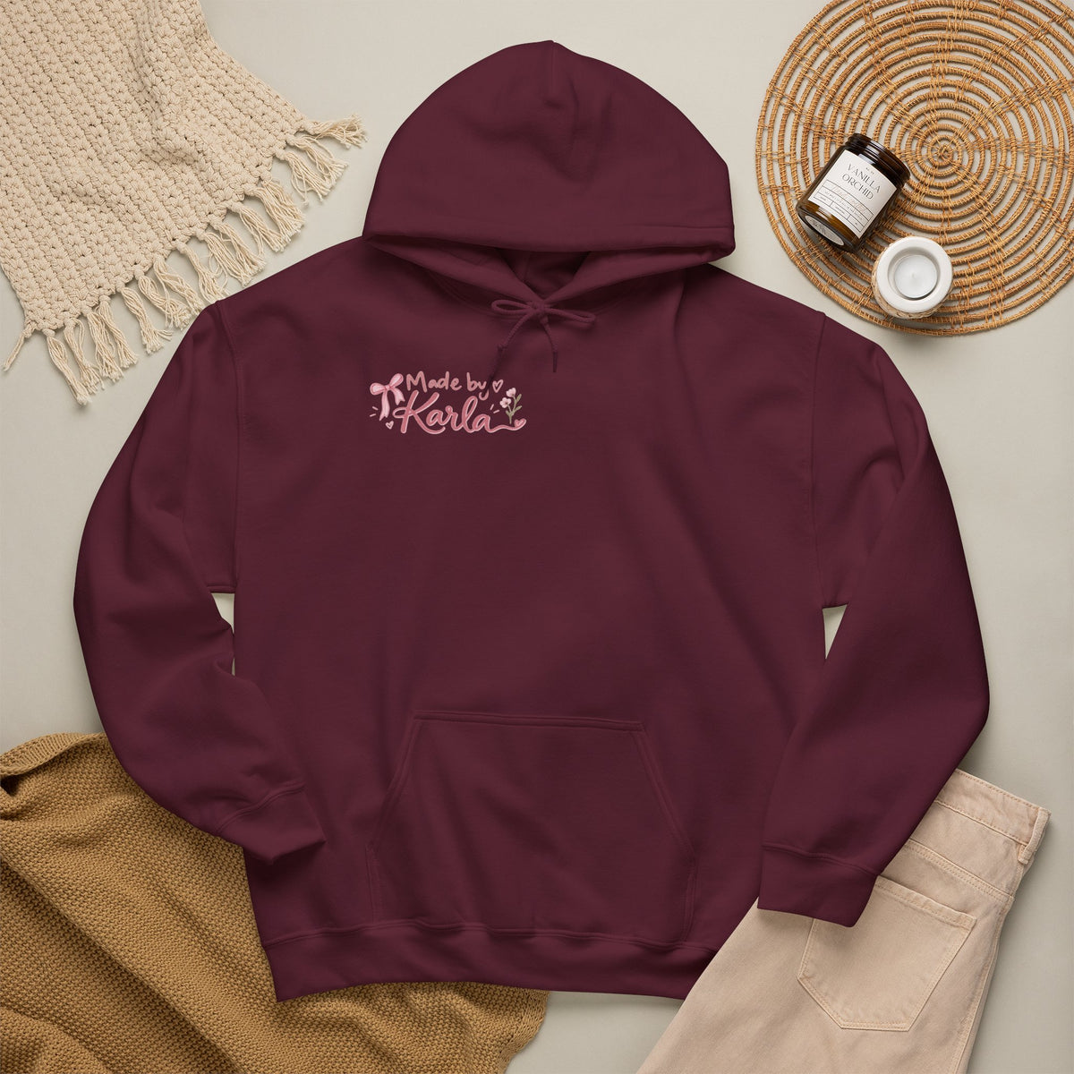 Pink Floral Cross Hoodie — "Made by Karla" Faith Pullover