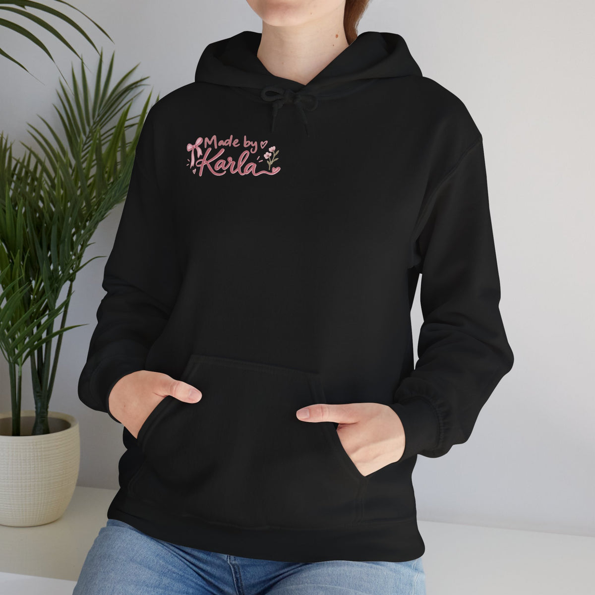 Pink Floral Cross Hoodie — "Made by Karla" Faith Pullover
