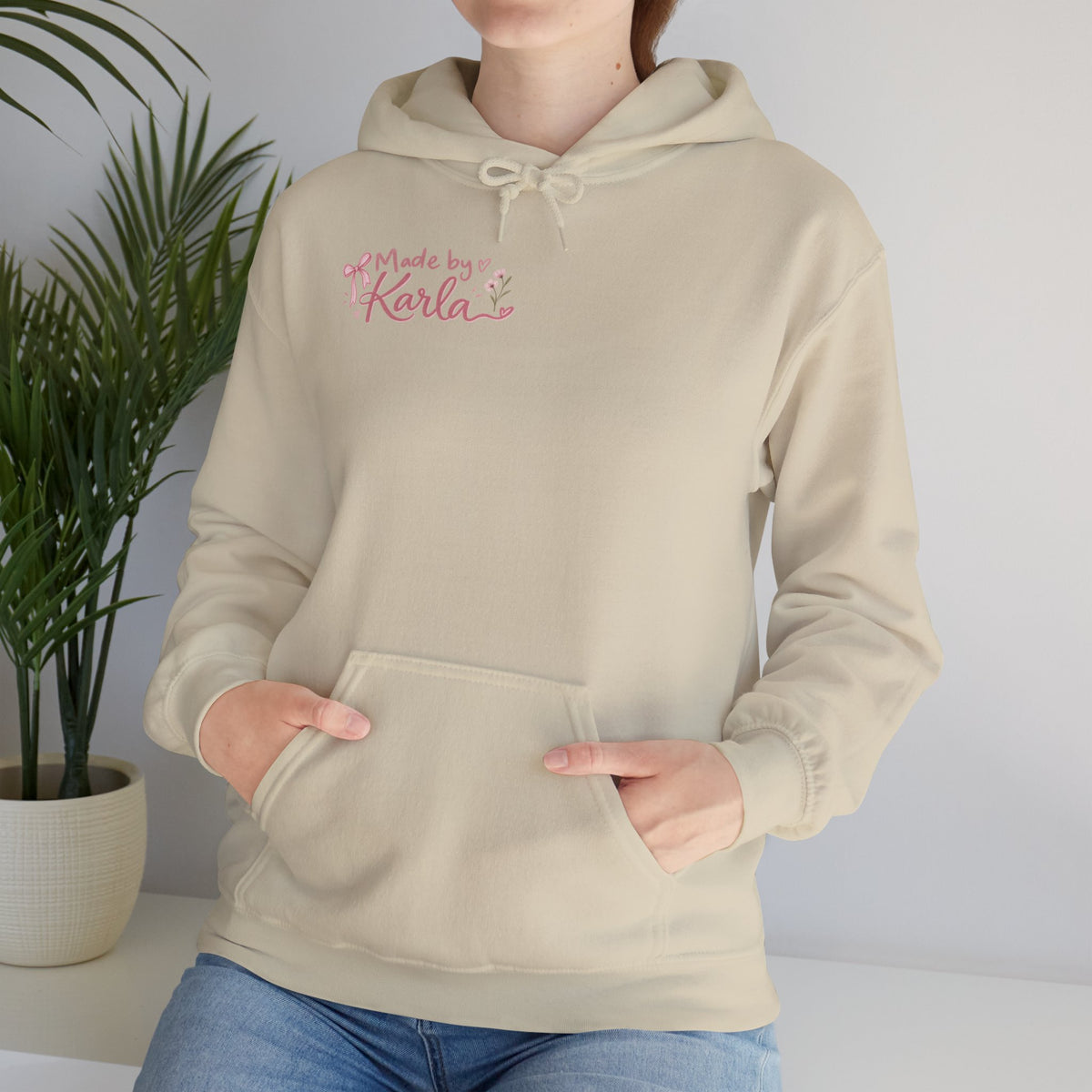 Pink Floral Cross Hoodie — "Made by Karla" Faith Pullover