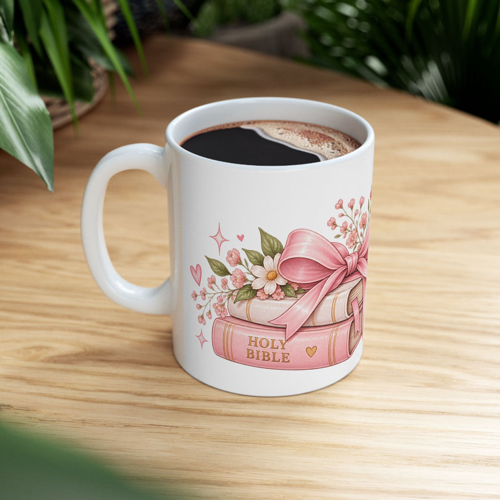 Pink Floral Bow Ceramic Mug – Romantic Coffee & Tea Gift