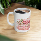 Pink Floral Bow Ceramic Mug – Romantic Coffee & Tea Gift
