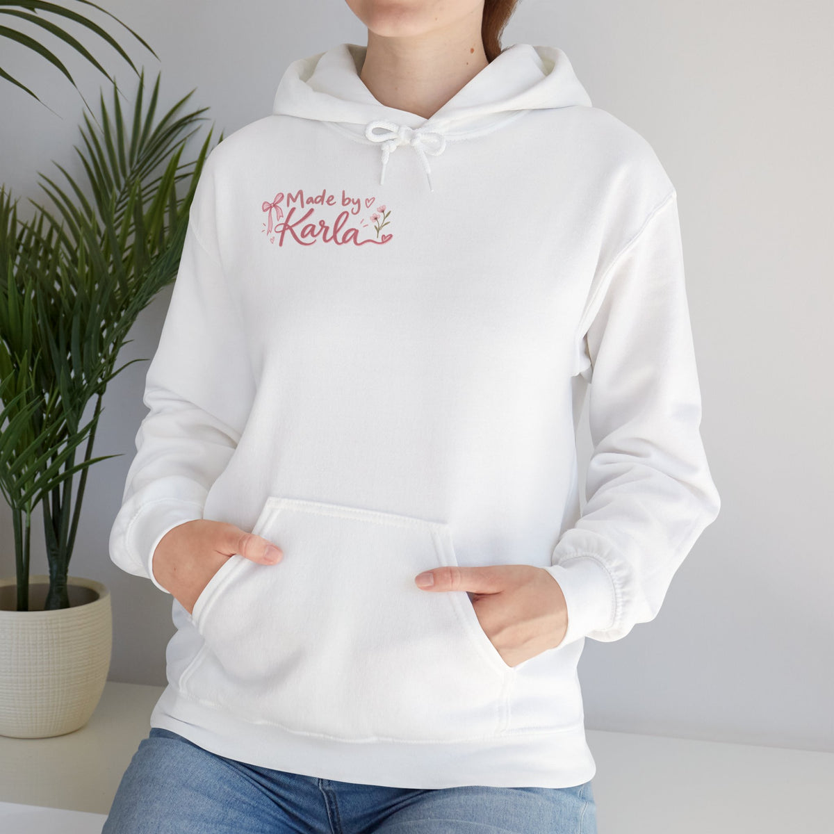 Pink Floral Cross Hoodie — "Made by Karla" Faith Pullover