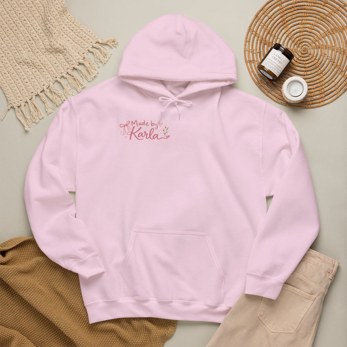 Pink Floral Cross Hoodie — "Made by Karla" Faith Pullover