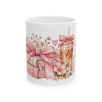 Pink Floral Bow Ceramic Mug – Romantic Coffee & Tea Gift