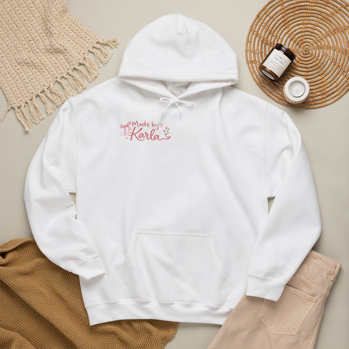 Pink Floral Cross Hoodie — "Made by Karla" Faith Pullover